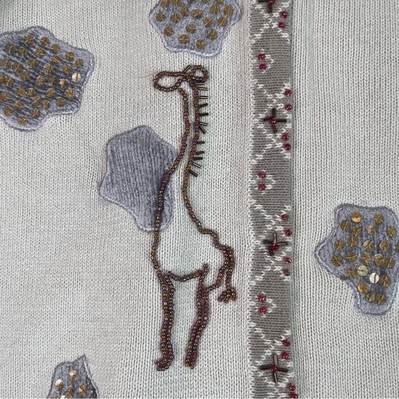 Storybook Knits Cardigan Sweater Womens Large Embellished Bead Sequin Giraffes - Picture 3 of 12